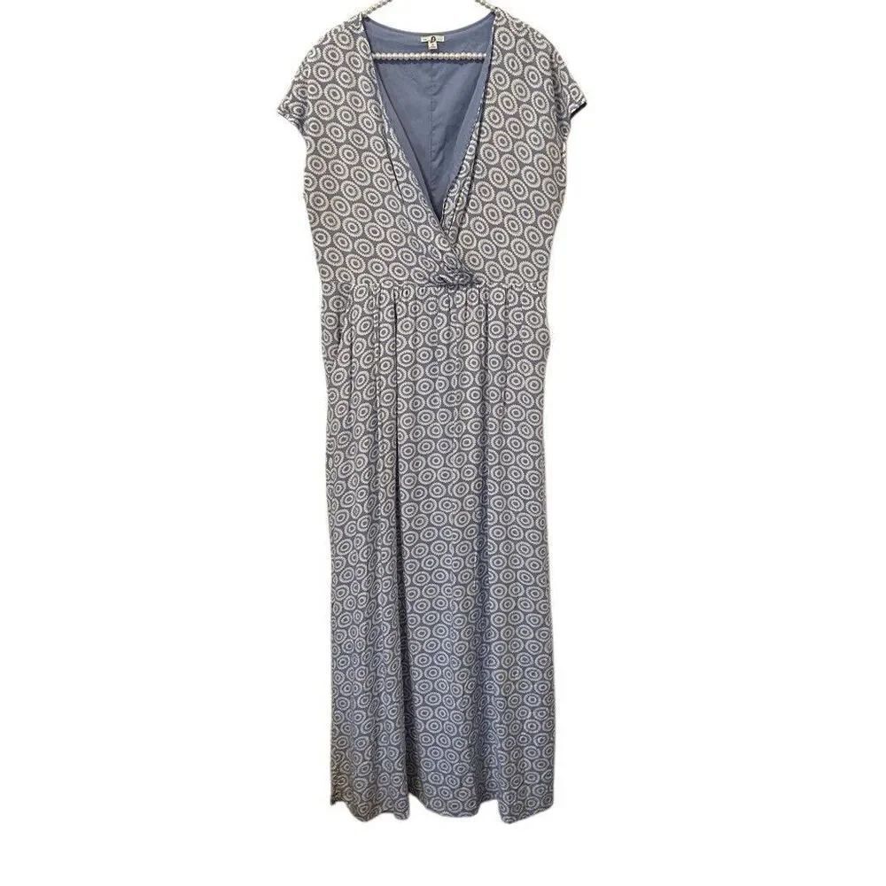 Gap Maxi Dress 18 plus Womens blue white Geometric Faux Wrap Boho beachy peasant